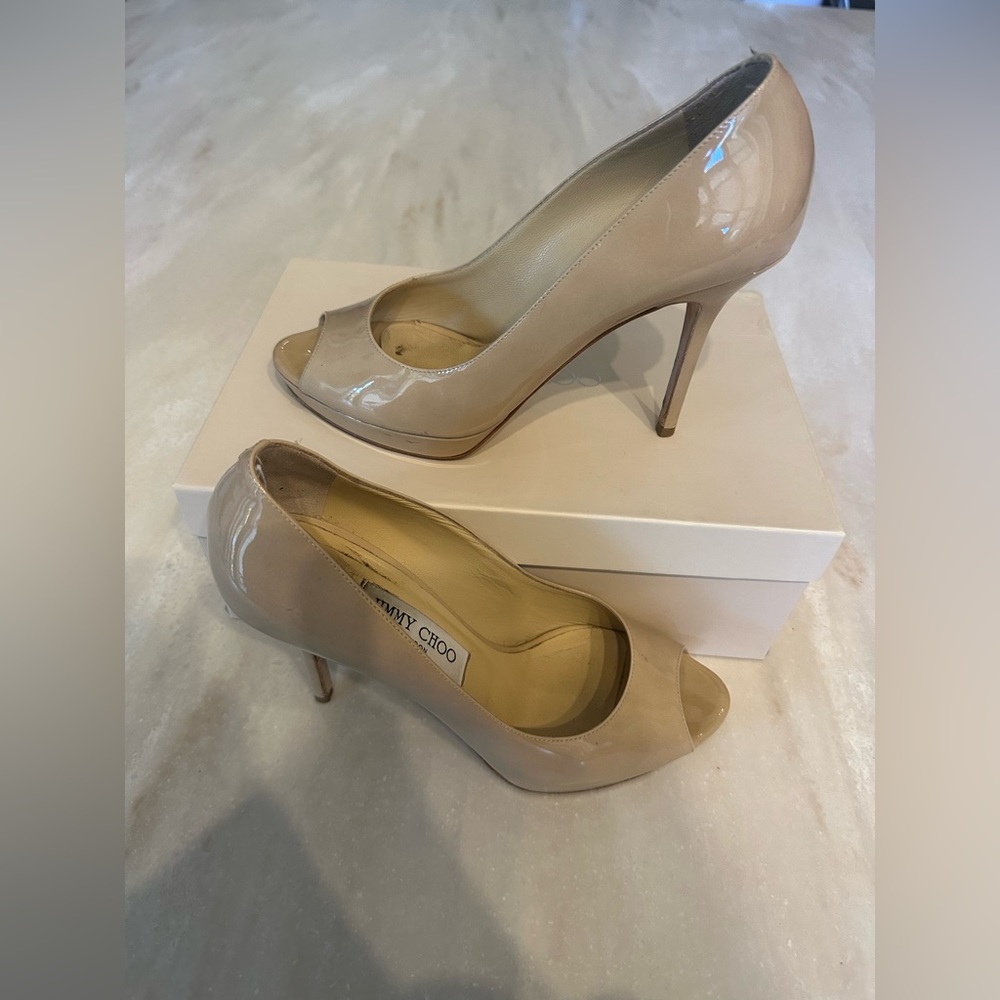 Jimmy Choo nude peep toe heels